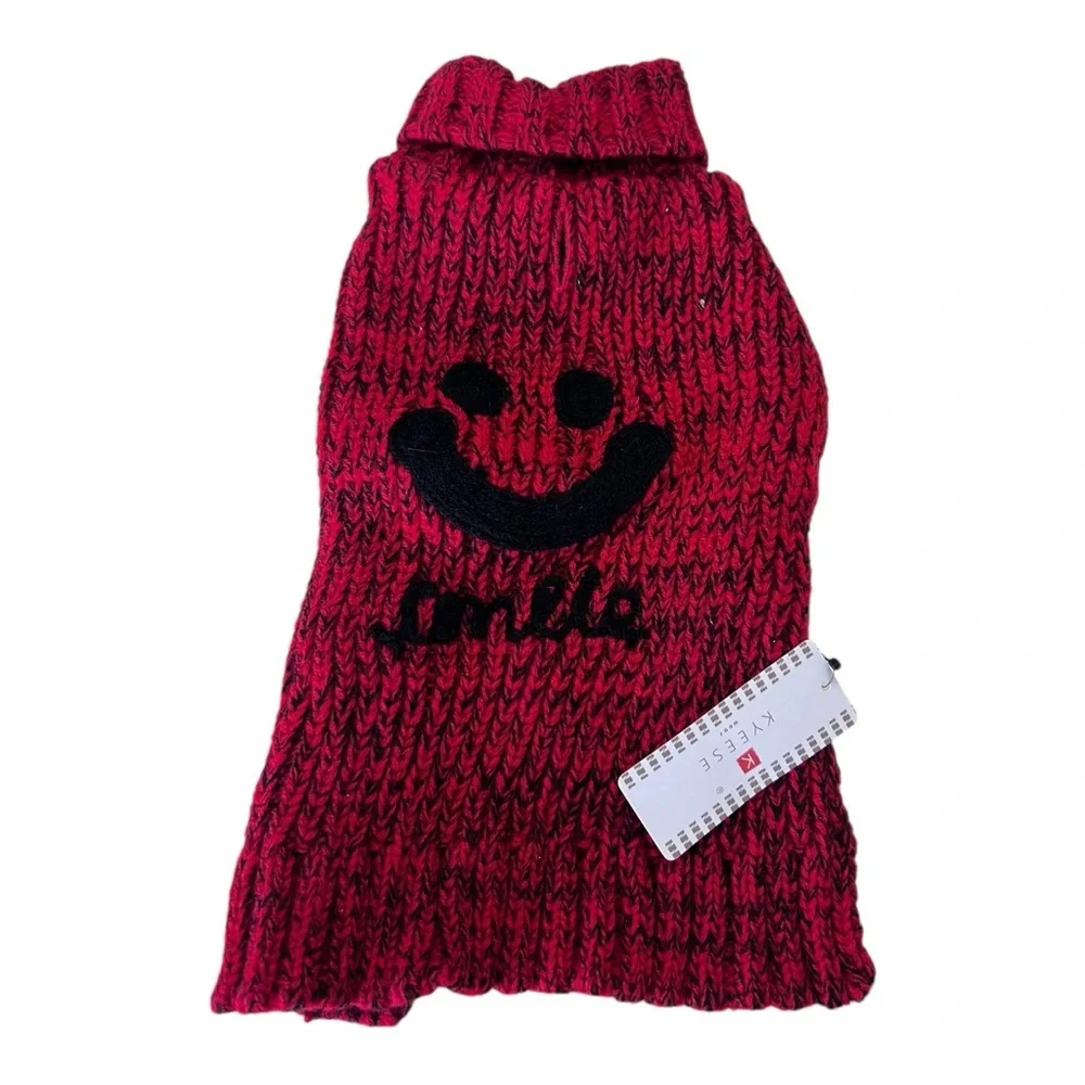Kyeese Red and Black Turtleneck Smile Face  Knit Dog Sweater Size M